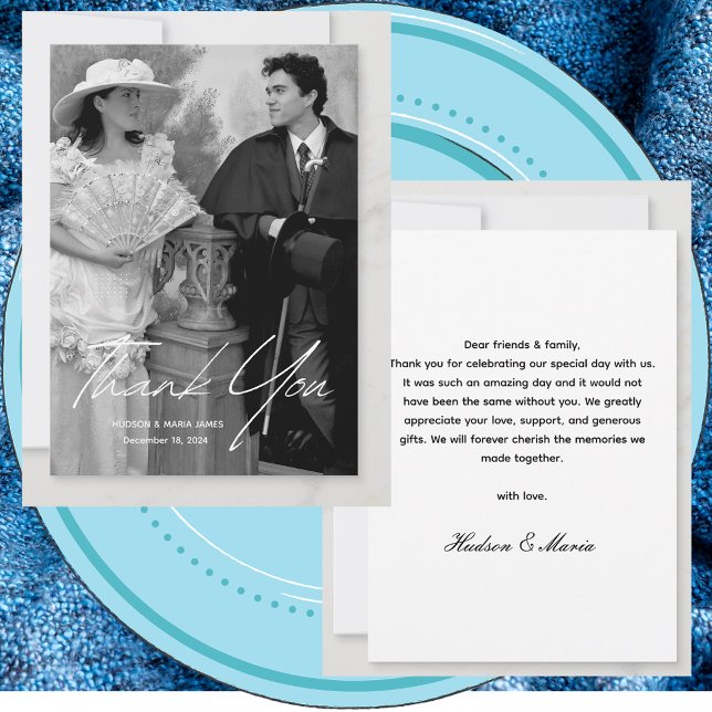 Modern Simple Script Classic Photo Wedding Custom Thank You Card (Creator Uploaded)