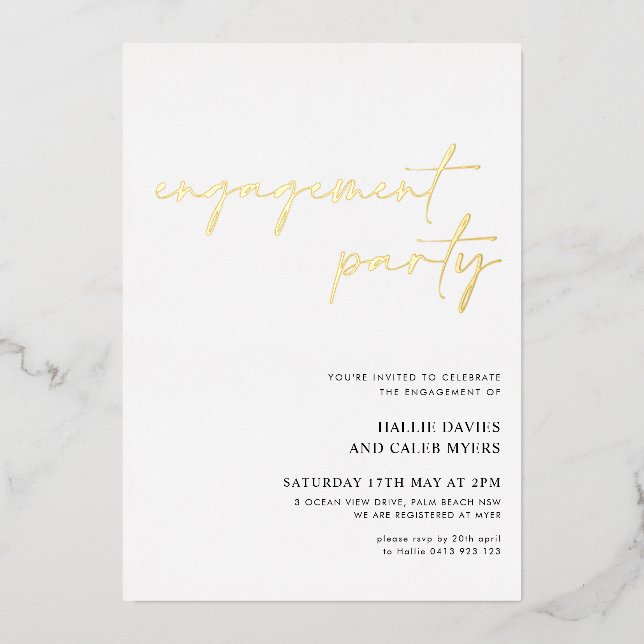 Modern Simple Script Foil Engagement Party (Front)
