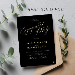 Modern simple script gold black engagement party