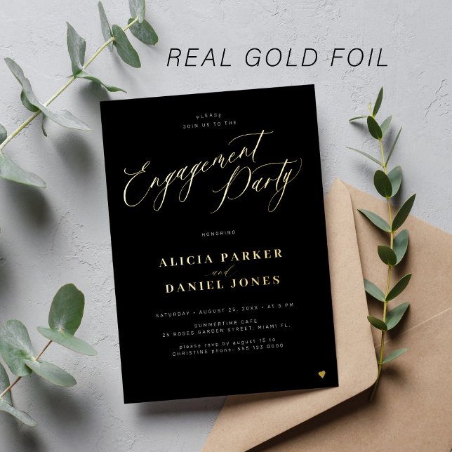 Modern simple script gold black engagement party (Creator Uploaded)