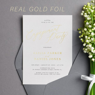 Modern simple script gold foil engagement party