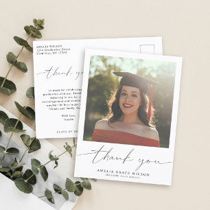 Modern Simple Script Graduation Photo Thank you Postcard