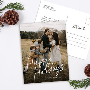 Modern Simple Script Happy Holidays Photo Holiday Postcard