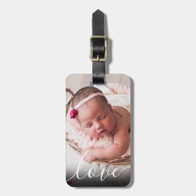 Modern Simple Script Love Baby Photo Luggage Tag (Front Vertical)