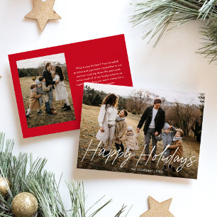 Modern Simple Script Merry Christmas 2 Photo Holiday Card