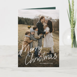 Modern Simple Script Merry Christmas 5 Photo Holiday Card