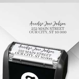 Modern simple script name return address self-inking stamp