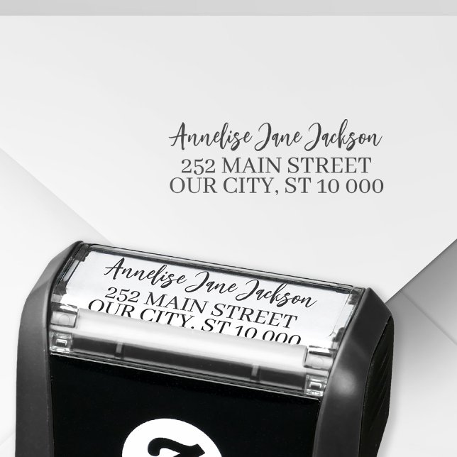 Modern simple script name return address self-inking stamp (Creator Uploaded)