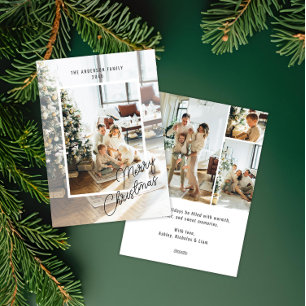 Modern Simple Script Overlay 4 Photo Christmas  Holiday Card