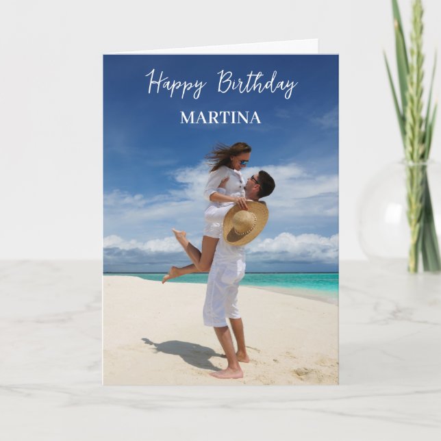 Modern Simple Script Photo Custom Happy Birthday  Card (Front)