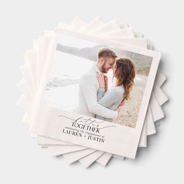 Modern Simple Script Photo Engagement Party Napkin (Creator Uploaded)