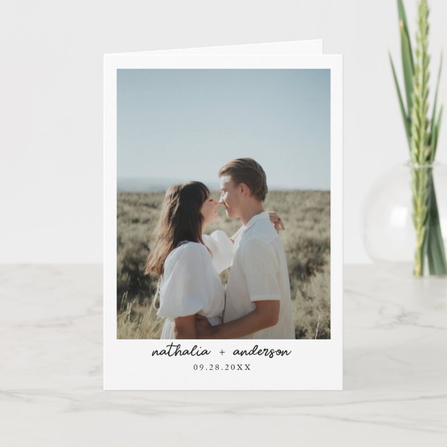 Modern Simple Script Photo QR Code Wedding Folded Invitation (Front)