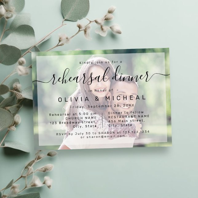 Modern simple script photo rehearsal dinner invitation (Modern simple script photo rehearsal dinner invitation)