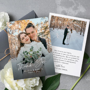 Modern simple script photo wedding thank you card