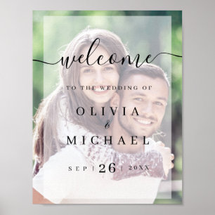 Modern simple script photo wedding welcome sign