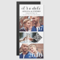 Modern Simple Script QR CODE 3 Photo Save The Date