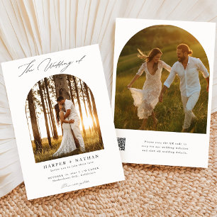 Modern Simple Script Qr Code Arch Photo Wedding Invitation