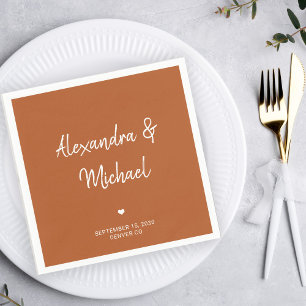 Modern simple script terracotta wedding napkin