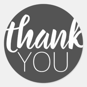Modern Simple Script Thank You Black Classic Round Sticker