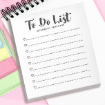 Modern Simple Script To Do List Notepad<br><div class="desc">A simple and modern black and white notepad with the words "to do list" in a script font. Personalize it with your name. Makes a fun gift for Valentines Day,  birthdays or any occasion! Designed for you by Blackberry Boulevard.</div>