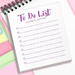 Modern Simple Script To Do List Notepad<br><div class="desc">A simple and modern purple and white notepad with the words "to do list" in a script font. Personalize it with your name. Makes a fun gift for Valentines Day,  birthdays or any occasion! Designed for you by Blackberry Boulevard.</div>