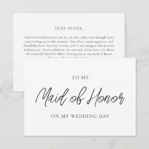 Modern Simple Script To My Maid of Honour Wedding Thank You Card