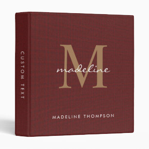 Modern Simple Script Tweed Red Gold Monogram Binder