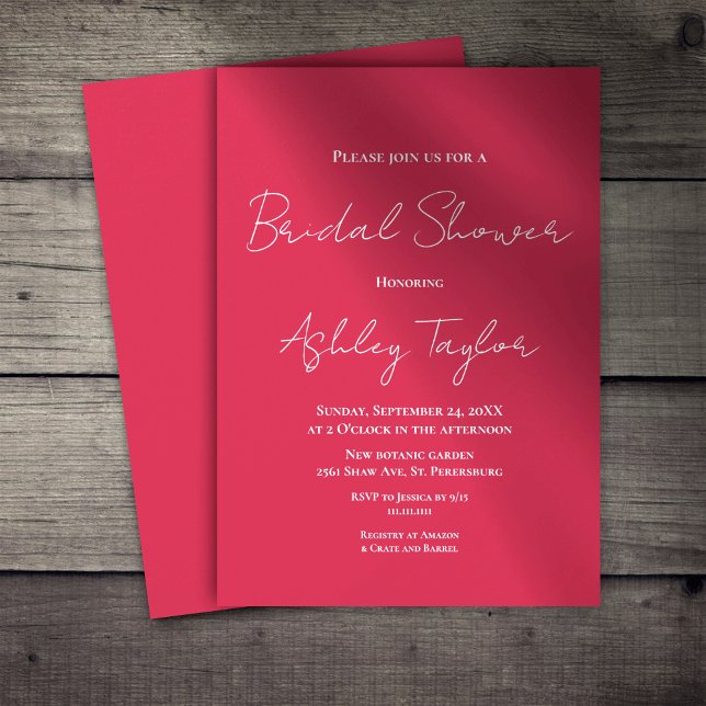 Modern Simple Script Viva Magenta Bridal Shower Invitation (Creator Uploaded)