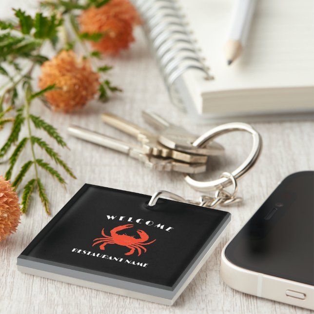 Modern Simple seafood welcome red Crab custom Keychain (Front Right)