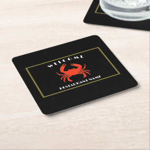 Modern Simple seafood welcome red Crab custom Square Paper Coaster