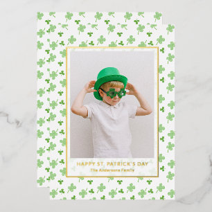 Modern Simple Shamrock St. Patrick's Day Photo  Foil Holiday Card