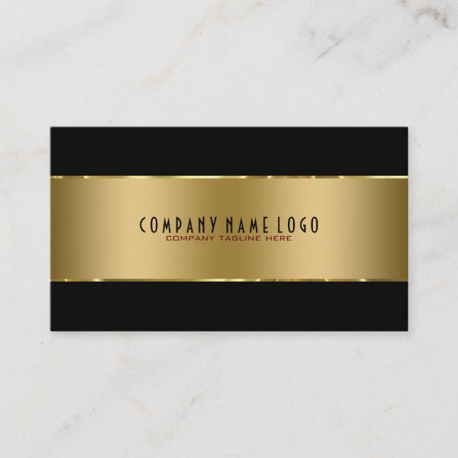 Modern Simple Shiny Metallic Gold On Black Business Card (Front)