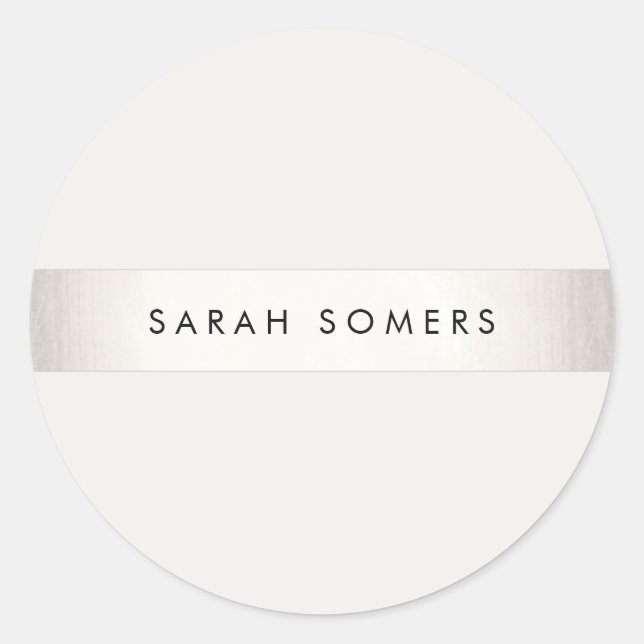Modern Simple Silver and White Striped Classic Round Sticker (Front)