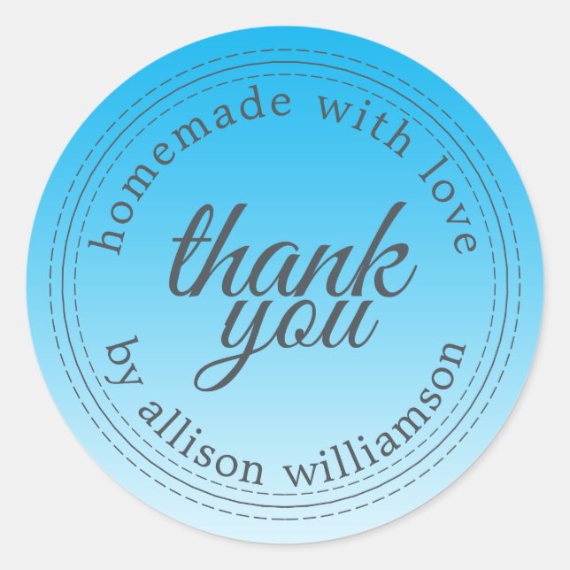 Modern simple sky blue ombre thank you classic round sticker (Front)
