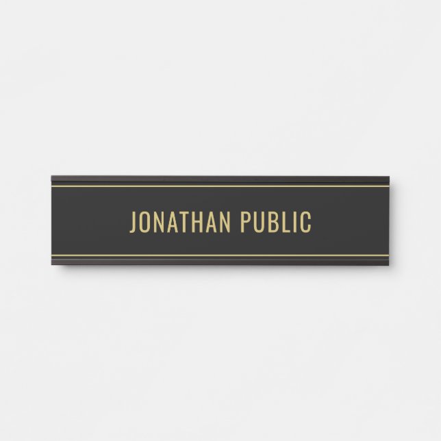 Modern Simple Sleek Black & Gold Name Template Door Sign (Front)