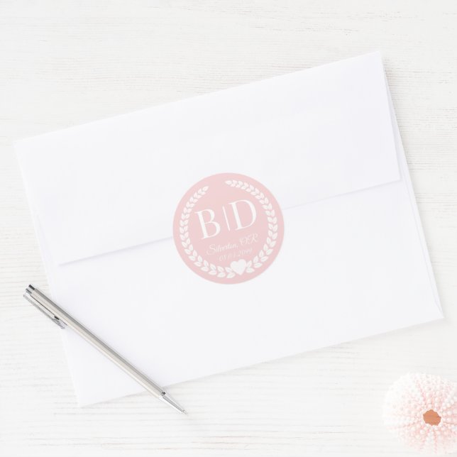Modern Simple Soft Antique Rose Monogram Classic Round Sticker (Envelope)