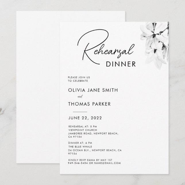 Modern Simple Spring Magnolia Rehearsal Dinner Invitation (Front/Back)