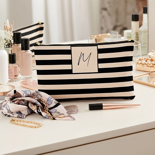 Modern simple stripes monogram accessory pouch (Creator Uploaded)