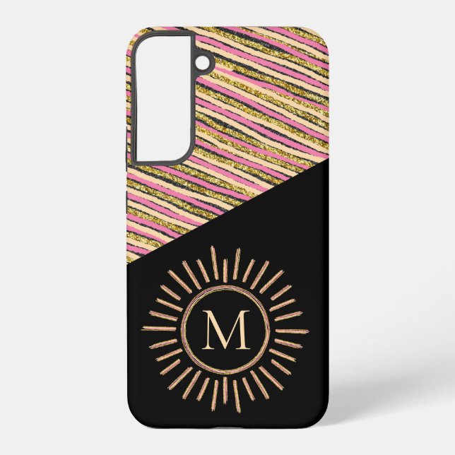 Modern Simple Stripes Monogram Colourful Gold Blac Samsung Galaxy S22+ Case (Back)