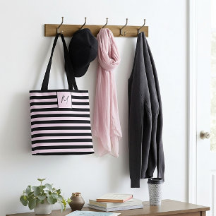 Modern simple stripes monogram tote bag