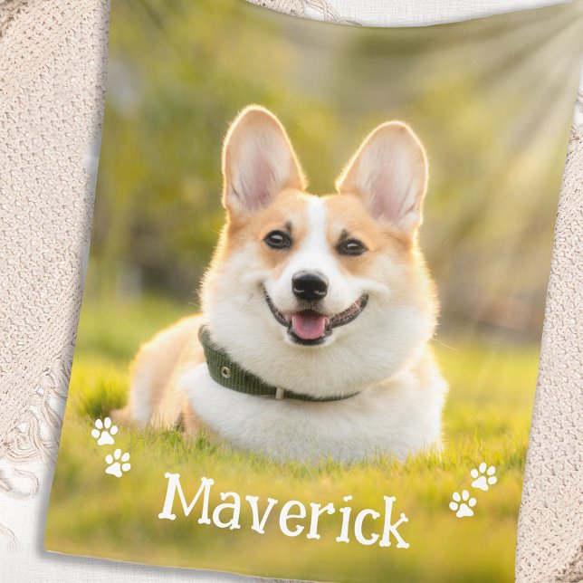 Modern Simple Stylish Personalized Pet Dog Photo Fleece Blanket (Creator Uploaded)