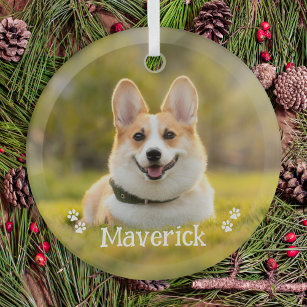 Modern Simple Stylish Personalized Pet Dog Photo Glass Ornament