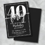 Modern Simple Stylish Script 40th Birthday Party Invitation<br><div class="desc">Introducing a simple and modern 40th birthday party invitation, perfect for celebrating this milestone in style. The sleek design features a bold black background with a prominent "40" at the top. Below, "Forty" is elegantly written in script calligraphy, adding a touch of sophistication. The text throughout the invitation combines a...</div>