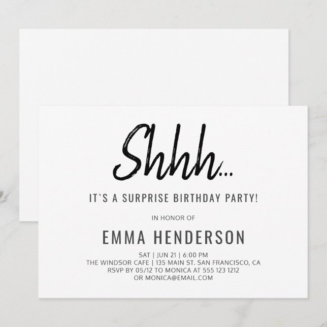 Modern Simple Surprise Birthday Invitation (Front/Back)