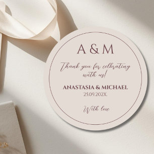 Modern simple tan minimalist wedding classic round sticker