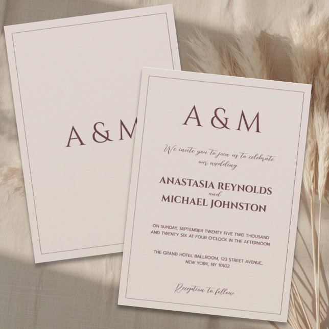 Modern simple tan minimalist wedding invitation (Creator Uploaded)