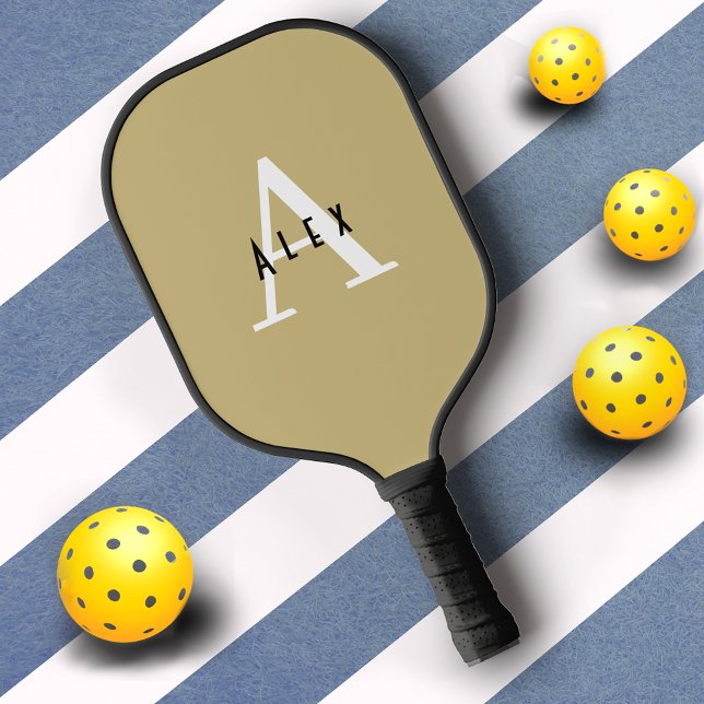 Modern Simple Tan Monogram Name + Initial Pickleball Paddle (Creator Uploaded)