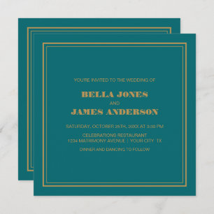 Modern Simple Teal Gold Wedding Invitation