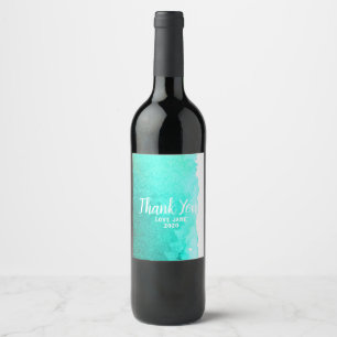 Modern simple teal watercolor thank you gift wine label