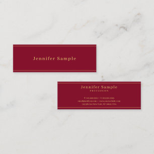 Modern Simple Template Burgundy Red Gold Text Mini Business Card